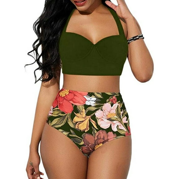 TSEXIEFOOFU Women's Halter Bikinis High Waist Bikini Bottom Two Piece Bathing Suit