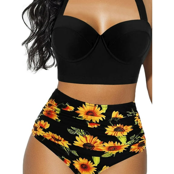 TSEXIEFOOFU Women's Halter Bikinis High Waist Bikini Bottom Two Piece Bathing Suit