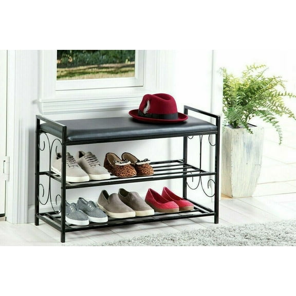 TSF Inc. 2-Tier Entryway Shoe Storage Bench, Metal, Black