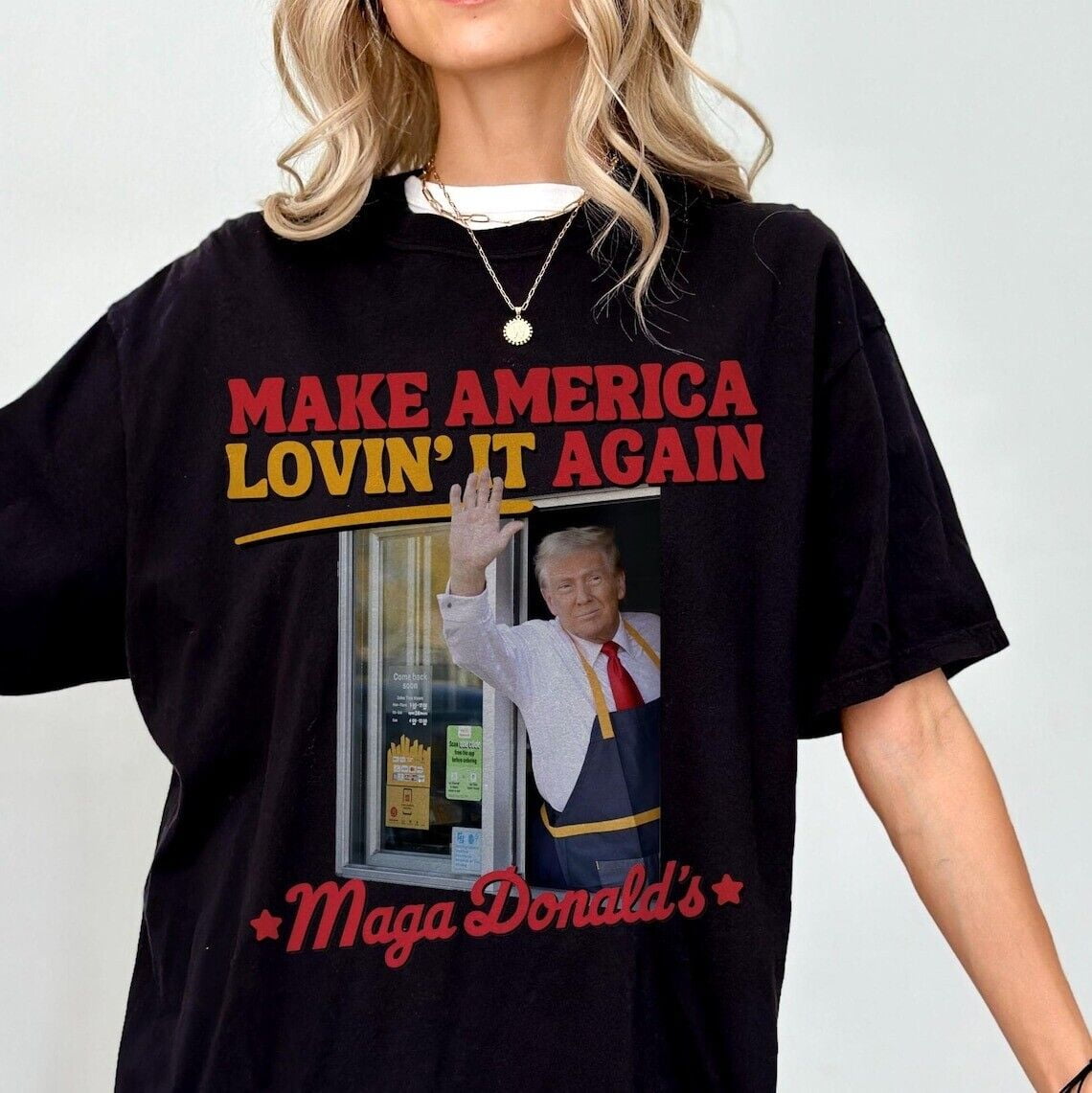 TSHIRTFunny Trendy MAGA Lovin' It Shirt, Trump Mcdonald Election 2024