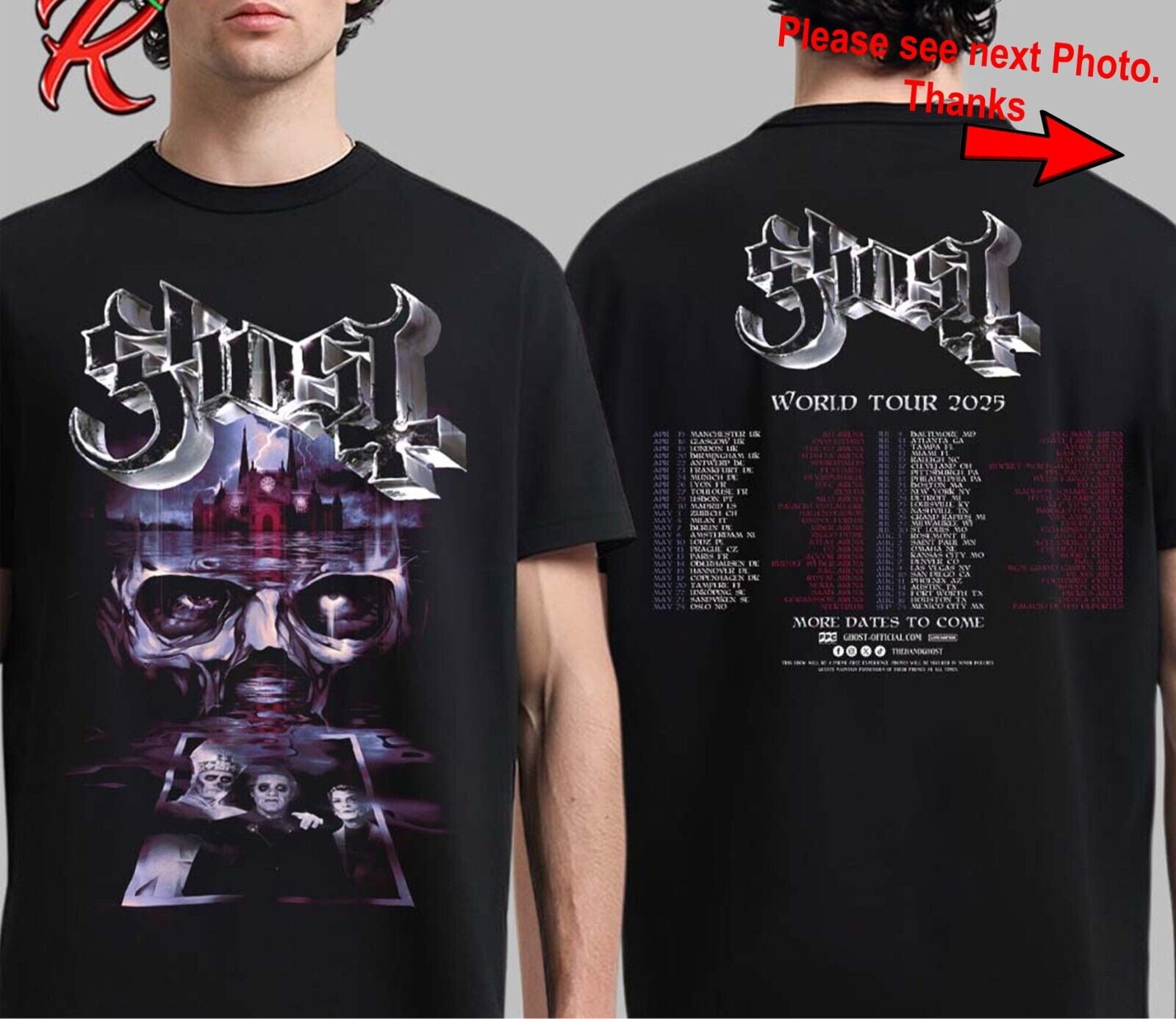 TSHIRTGhost Band World Tour 2025 Tour Dates 2Sides Unisex Shirt, Fan