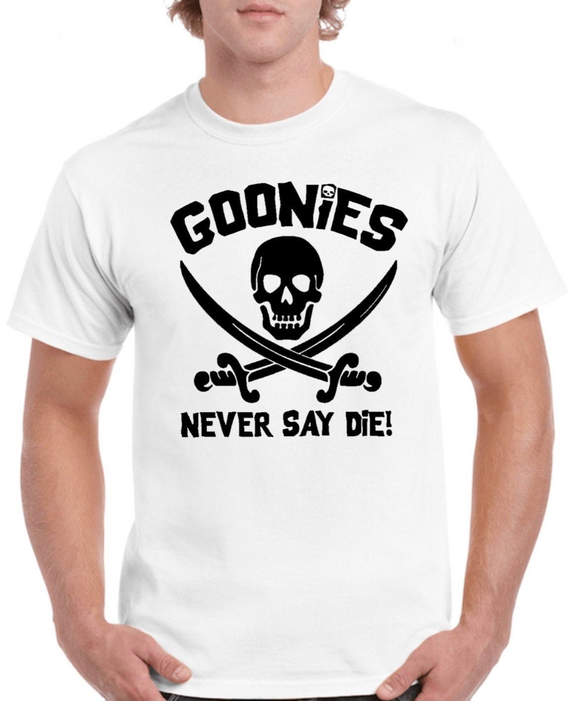 T-Shirt The Goonies &ndash; Taglia L, Grafica Never Say Die, Bianca, Warner Bros, Nuova