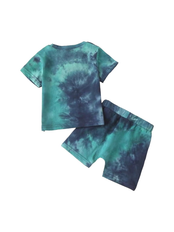 5T Boys Clothes 6T Shorts Boys Toddler Boy Summer Outfits Clothes Tie Dye Shirt And Short Set For Boys Green