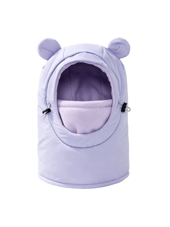 Baby Hat Toddler Cute Bear Ear Thermal Balaclava Hood Hat Drawstring Wind Resistant Full Face Neck Cover for Boys Girls