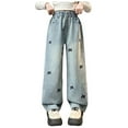 thumbnail image 1 of TSHXS Baggy Jeans For Girls 10-12 Baggy Jeans For Kids Girls Jeans Cargo Pants Baggy Wide Leg High Elastic Waistband Kids Straight Denim Pant With Pockets Youth Blue 6-7 Years, 1 of 8