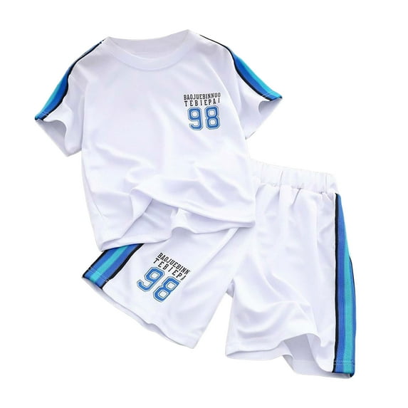 TSHXS Boy Outfits Boys Summer Clothes Boys Loose Athletic Short-Sleeve Shirt And Active Shorts Set White 8-9 Years