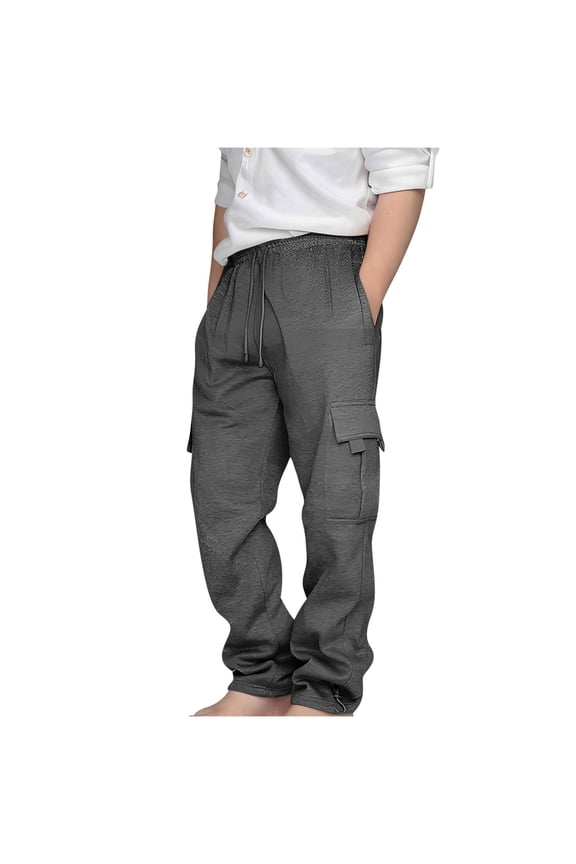 Boys' Pants Boys Clothes Boys Cargo Pants Stretch Elastic Waist School Kids Joggers Grey 13-14 Years
