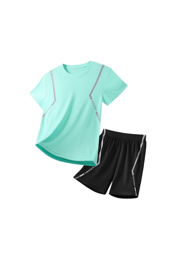 Boys Shorts Set Boy's Daily Wear Set Soft Short Sleeve Tee with Shorts, Classic Look Perfect for School Casual Outings(Green,9-10 Years)
