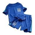 thumbnail image 1 of TSHXS Boys Vacation Outfits Toddler Boys Summer Outfits Boys Loose Athletic Short-Sleeve Shirt And Active Shorts Set Blue 5-6 Years, 1 of 3
