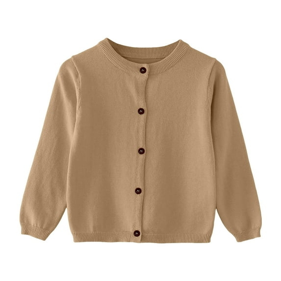 TSHXS Girls Sweaters Toddler Girl Sweater Girls' Cardigans Sweater Cotton Button Solid Long Sleeve Knit Sweaters Khaki 6-7 Years