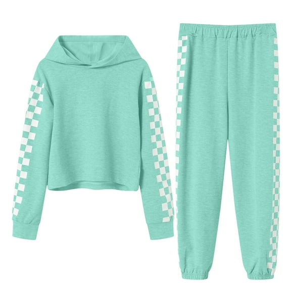 TSHXS Clothes For Teen Girls 12-14 Trendy Girls Sweatpants Kids 2 Piece Outfits Girls Crop Tops Hoodies Long Sleeve Fashion Sweatshirts And Sweatpants 5-6 Years Green