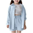 thumbnail image 1 of TSHXS Girl Clothes Size 7-8 Toddler Clothes For Girls Girls Summer Outfits Casual Lounge Set Elastic Waist Shorts 2 Piece Clothing Sets 11-12 Years Sky Blue, 1 of 9