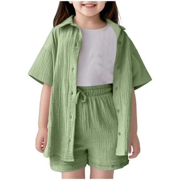 TSHXS Girl Summer Outfits Girl Toddler Clothes Kids Girl Clothes Top And Shorts Toddler Girl Summer Outfits Short Set 13-14 Years Light Green