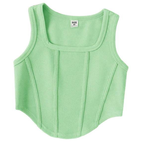 TSHXS Girls Black Tank Top Girls Crop Tops Size 10-12 Tank Tops Crew Neck Cropped Basic Sleeveless Dance Yoga Light Green 11-12 Years