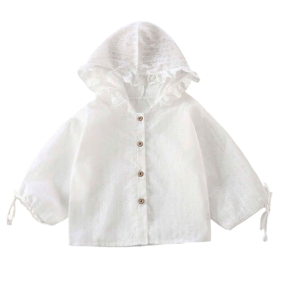 TSHXS Girls Clothes Infant Girls Floral Ruffle Hooded Sun Protection Shirt Jacket Button Front Light Thin Spring Outdoor Coat(2-3 Years,White)
