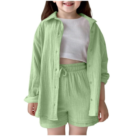 TSHXS Girls Clothes Size 7 Toddler Girl Clothes Kids Girl Clothes Top And Shorts Toddler Girl Summer Outfits Short Set 5-6 Years Light Green