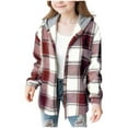 thumbnail image 1 of TSHXS Girls Flannel Shirt Girls Winter Clothes Girls Cute Flannel Plaid Button Down Top With Pockets Long Sleeve Hooded Jacket 10-11 Years, 1 of 6