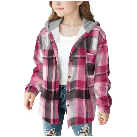 TSHXS Girls Flannel Shirts Girls Fall Shirts Girls Flannel Fall Winter Plaid Jacket Casual Long Sleeve Button Down Fashion Coat 14-15 Years