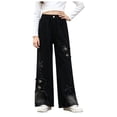 thumbnail image 1 of TSHXS Girls Pants Girls Elastic Waist Wide Leg Denim Jeans Patch Ripped Soft Loose Fashion Trousers for Spring Autumn（Black,9-10 Years）, 1 of 9