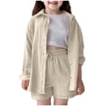 thumbnail image 1 of TSHXS Girls Short Sets Girls' Short Sets Kids Girl Clothes Top And Shorts Toddler Girl Summer Outfits Short Set 9-10 Years Beige, 1 of 9