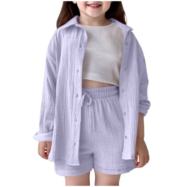 TSHXS Girls Size 8 Summer Clothes Size 14 Girls Clothes Kids Girl Clothes Top And Shorts Toddler Girl Summer Outfits Short Set 5-6 Years Light Purple
