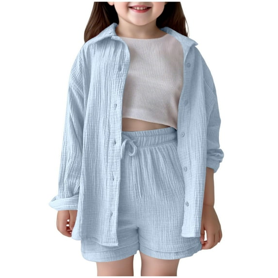 TSHXS Girls Summer Outfits Size 10-12 Kids Clothes Girls Size 7-8 Girls Summer Outfits Casual Lounge Set Elastic Waist Shorts 2 Piece Clothing Sets 13-14 Years Sky Blue