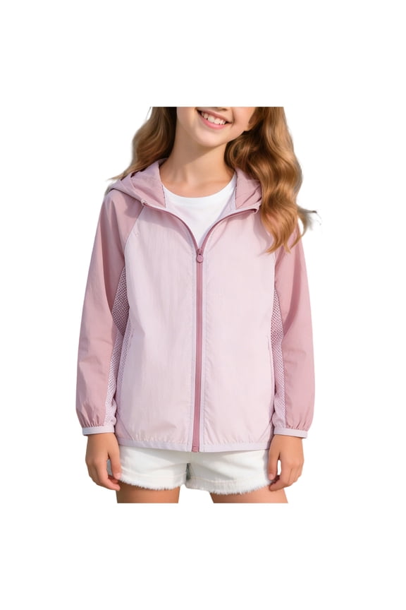 Girls Windbreaker Jacket Youth Girls Mesh Raglan Hooded Sun Protection Jacket Breathable Spring Tennis Sports Thin Coat(12-13 Years,Light Purple)