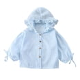 thumbnail image 1 of TSHXS Girls Zip Up Hoodie Infant Girls Floral Ruffle Hooded Sun Protection Shirt Jacket Button Front Light Thin Spring Outdoor Coat(4-5 Years,Blue), 1 of 7