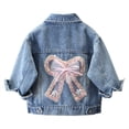 thumbnail image 1 of TSHXS Girls Zip Up Hoodie Little Girls Lace Bow Back Washed Denim Jacket Lapel Button Front Spring Autumn Casual Jean Coat(6-7 Years,Pink), 1 of 9