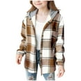 thumbnail image 1 of TSHXS Jackets For Girls Winter Clothes For Girls Girls Cute Flannel Plaid Button Down Top With Pockets Long Sleeve Hooded Jacket 10-11 Years, 1 of 6