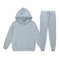 thumbnail image 1 of TSHXS Kids Solid Color Kangaroo Pocket Hoodie Drawstring Jogger Pants 2Pcs Soft Spring Daily Casual Tracksuit Set（12-13 Years）, 1 of 5