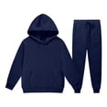 thumbnail image 1 of TSHXS Kids Solid Kangaroo Pocket Hoodie Drawstring Jogger Pants 2Pcs Breathable Spring Basic Casual Tracksuit Set（8-9 Years）, 1 of 5