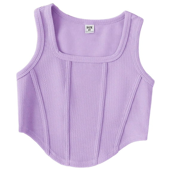 TSHXS Kids Tank Tops For Girls Girls Tops Size 10-12 Tank Tops Crew Neck Cropped Basic Sleeveless Dance Yoga Purple 9-10 Years