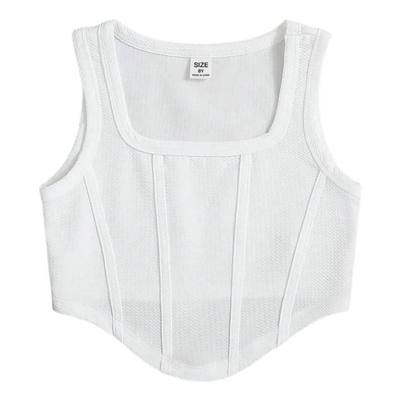 TSHXS Kids Tank Tops For Girls Girls Tops Size 10-12 Tank Tops Crew Neck Cropped Basic Sleeveless Dance Yoga White 9-10 Years