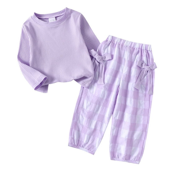 TSHXS Outfits For Girls Girl Clothes Girl Fall Winter Clothes Toddler Outfit Letters Graphic Crewneck Sweatshirts + Joggers Pants Set Purple 12-18 Months