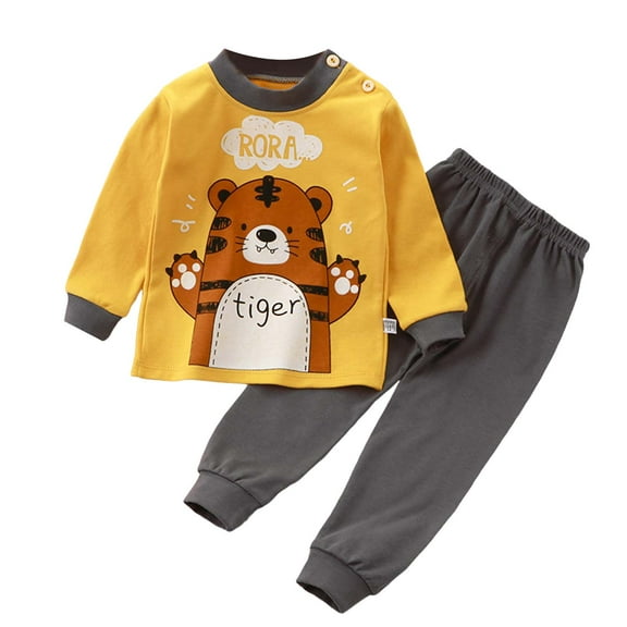 TSHXS Pajamas For Kids Ropa De NiñO Boys' Cotton Long Sleeve Top And Pants,2 Piece Pajama Set 6-12 Months Yellow