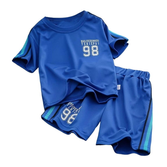 TSHXS Boys Short Set Toddler Boy Outfit Toddler Kid Boy Clothes Tee Shorts 2Pc Summer Outfit Set Blue 4-5 Years
