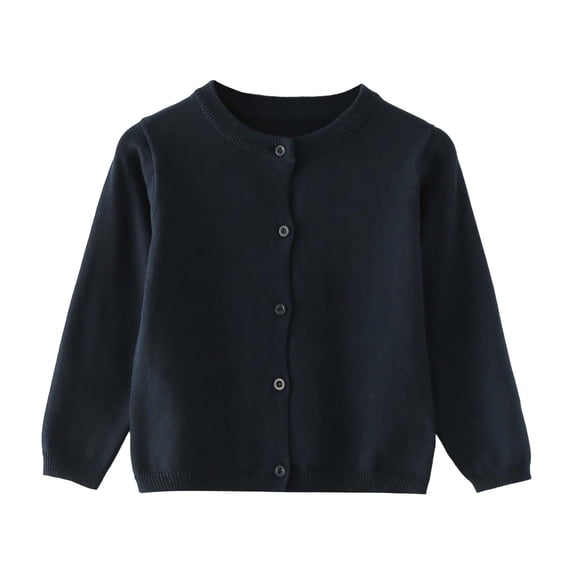 TSHXS Sweaters For Girls Girls Black Cardigan Girls' Cardigans Sweater Cotton Button Solid Long Sleeve Knit Sweaters Navy 7-8 Years