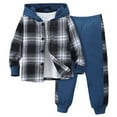 thumbnail image 1 of TSHXS Toddler Boys Plaid Hooded Button Jacket Panel Sweatpants 2Pcs Spring Casual Street Outfit Set（3 Years）, 1 of 4