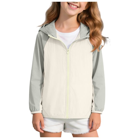 TSHXS Toddler Rain Jacket Youth Girls Mesh Raglan Hooded Sun Protection Jacket Breathable Spring Tennis Sports Thin Coat(6-7 Years,Light Blue)