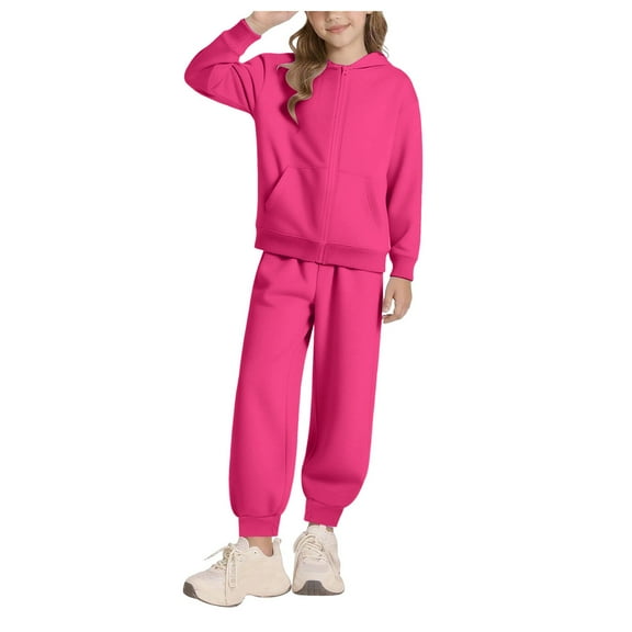 TSHXS Zip Up Girls Outfits Size 10-12 Kids Clothes Girls Size 10-12 Kids Girls Clothes Stylish Tops And Pants With Pockets Clothing Sets 2 Piece Outfits Hot Pink 7-8 Years