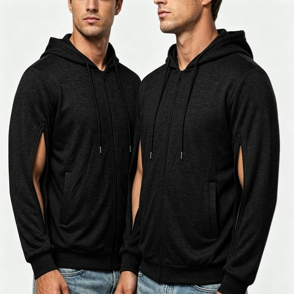 TSHXS Zip Up Hoodie for Men Long Sleeve Hooded Sweatshirt with Side Zipper Cutout Outerwear