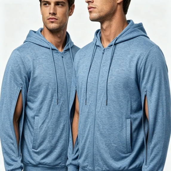 TSHXS Zip Up Hoodie for Men Long Sleeve Hooded Sweatshirt with Side Zipper Cutout Outerwear