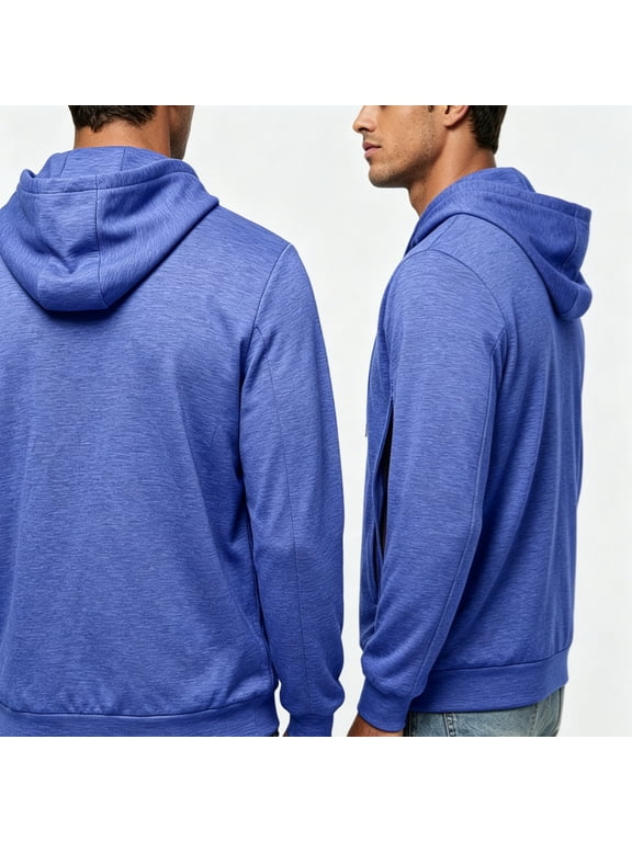 Zip Up Hoodie for Men Long Sleeve Hooded Sweatshirt with Side Zipper Cutout Outerwear