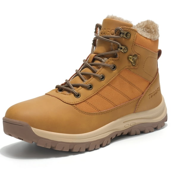 TSIODFO Snow Boots for Men Waterproof Winter Shoes The Cold Weather Insulated Fur Warm Outdoor Boots Light Brown Size 9