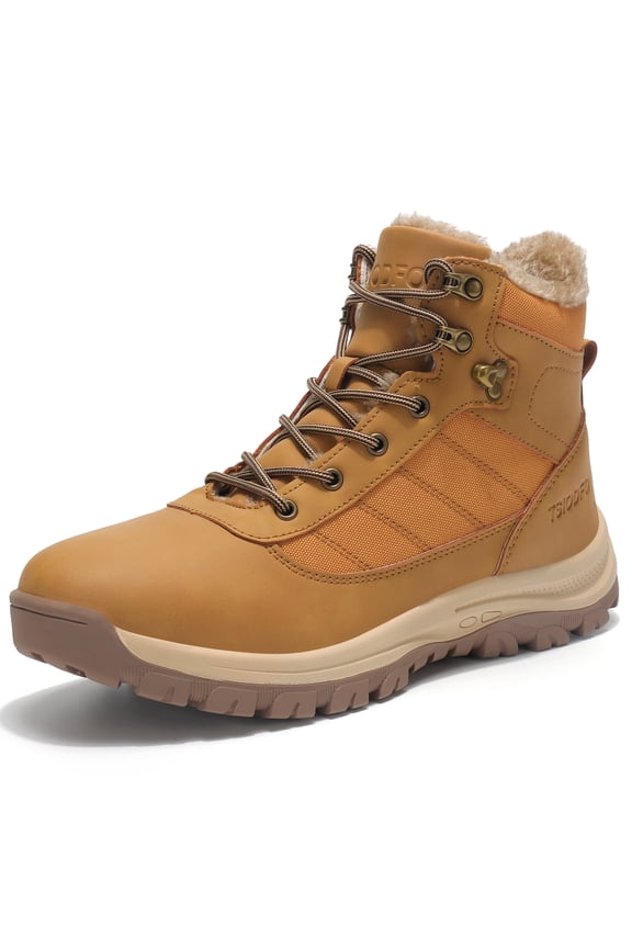 Snow Boots for Men Waterproof Winter Shoes The Cold Weather Insulated Fur Warm Outdoor Boots Light Brown Size 9
