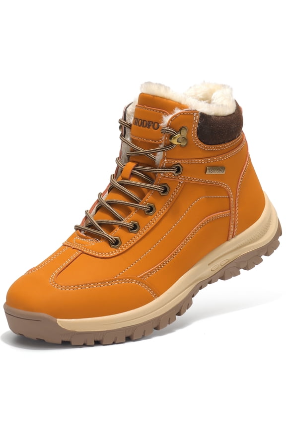 Winter Shoes for Men Cold Weather Snow Boots Waterproof Insulated Fur Warm Outdoor Hiking Ankle Boots Light Brown size 8