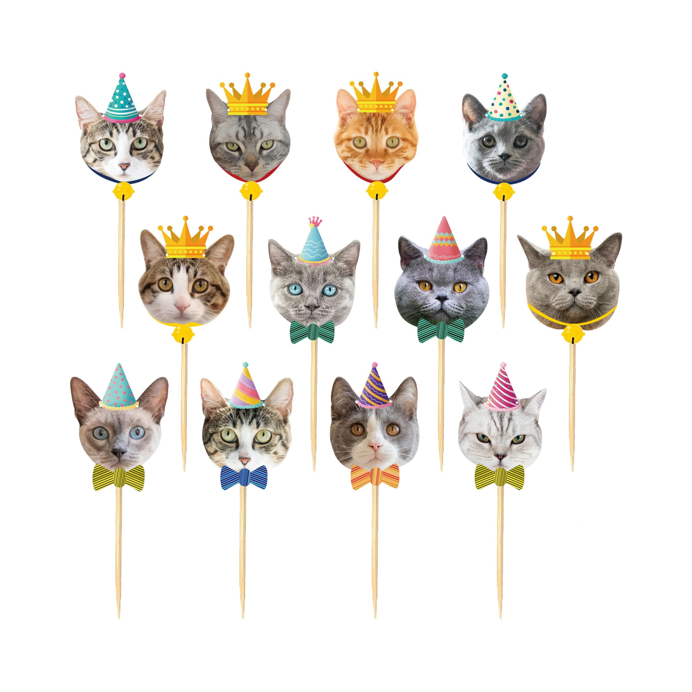 TSJ 24PCS Cat Cupcake Toppers, Cats Face Cake Toppers, Kitten Pet Theme ...