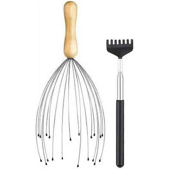TSL Enterprises LLC Quality Wood Handle 20 Claw Scalp Massager with Telescopic Back Scratcher