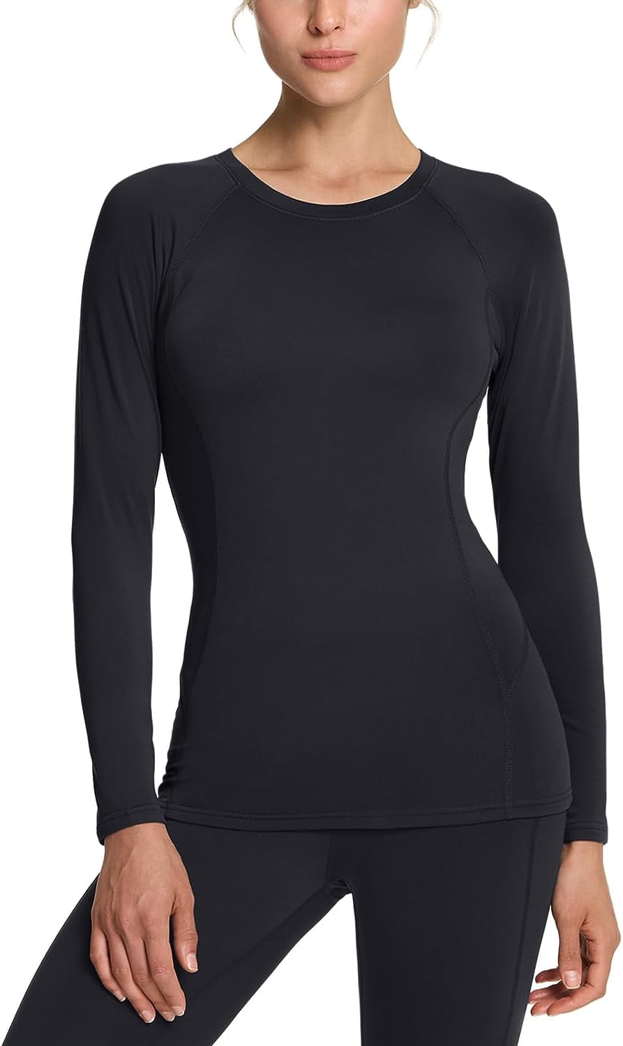 TSLA 1 or 2 Pack Women's Thermal Long Sleeve Tops, Mock Turtle & Crew